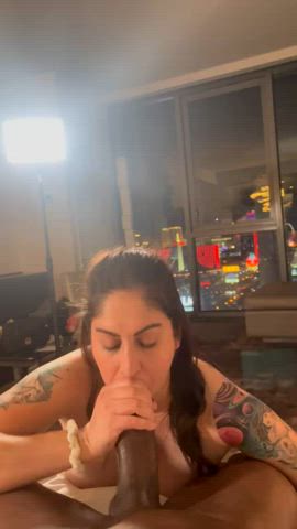 Hubby watching me slurp up this huge BBC in my mouth - free porn video