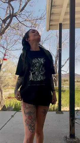 Just being a goofball & showing off my tits in the backyard ;) the neighbors love me hehe [gif] - free porn video