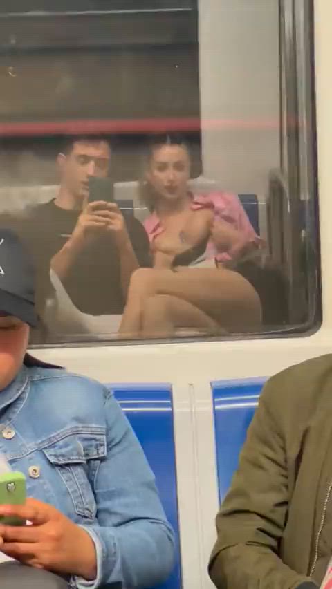 Showing tits on the public train - free porn video