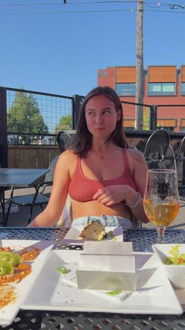 Can't even finish a taco before taking my tits out [GIF] - free porn video