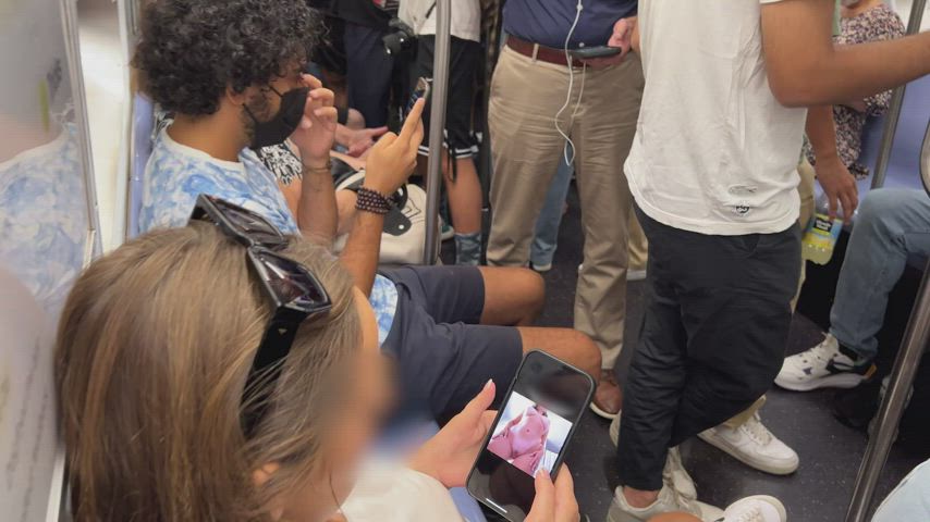 Looking through some of my nudes on the subway on my way home [GIF] - free porn video