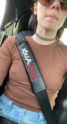 blasting music & flashing titties on a sunny day 👌🏼 [gif] - free porn video