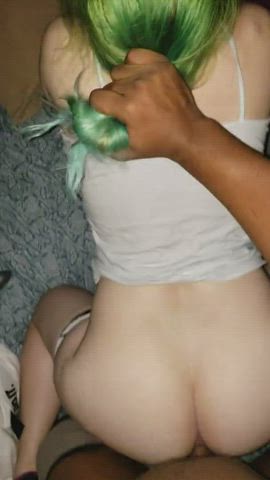 Pawg with green hair gets slammed by BBC - free porn video