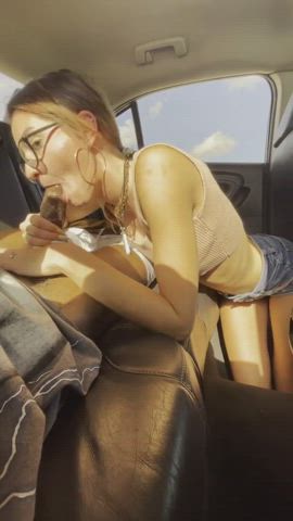 Breathtaking girl with glasses swallows a BBC in the backseat of car - free porn video