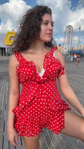 Little red dress in public - free porn video