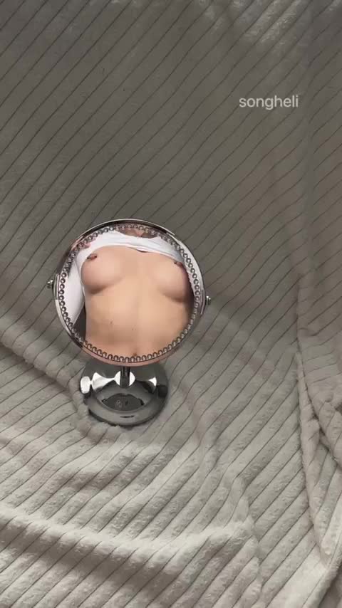 Petite tight pussy in a small mirror, looking cute! - free porn video