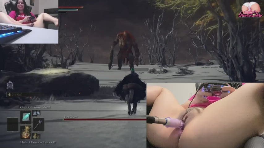 Attempting to beat the Fire Giant in Elden Ring while getting fucked by my fuck machine :p - free porn video