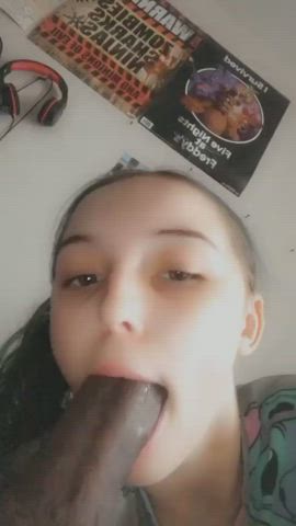 Blonde girl sucking a big black cock Anyone knows her? - free porn video