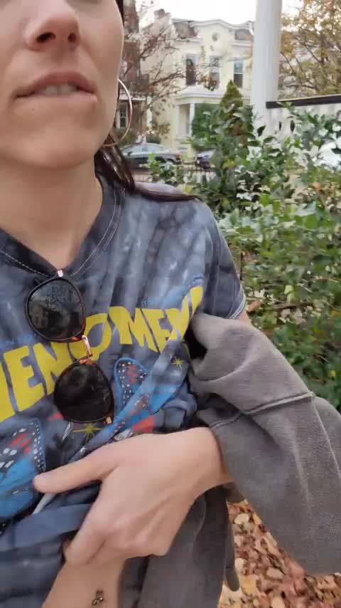 Strutting down the street with my tits out [GIF] - free porn video