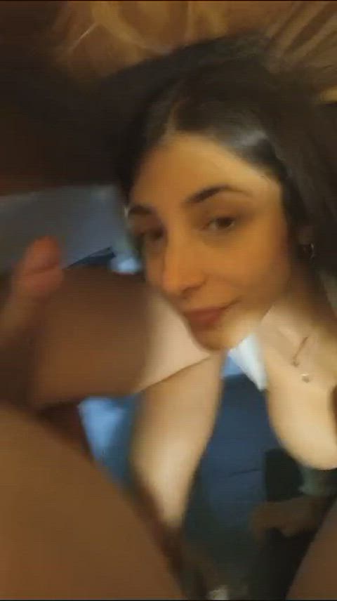 I was bored and I decided to suck my boyfriend under the table - free porn video