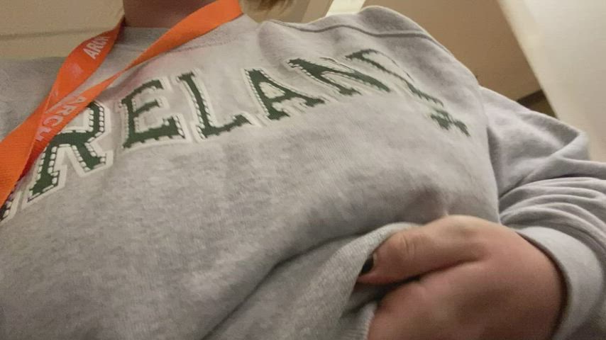 Naughty nurse flashing her tits in the halls [GIF] - free porn video