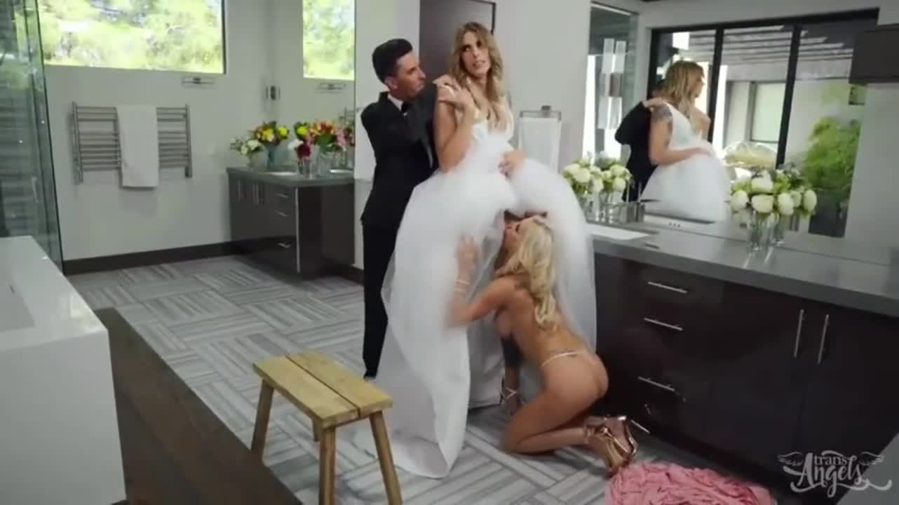 don't think a shecock ever looks better than in a wedding dress - free porn video