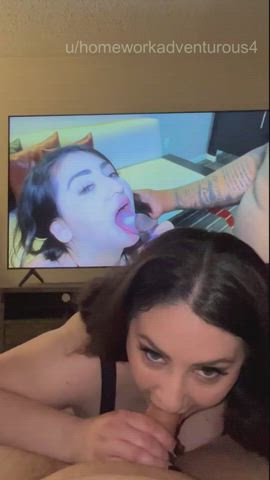 Hubby watching BBC cum on my tongue and then talking about my husband's cock [Sound on, Click REDGIFS] - free porn video