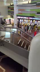 My husband watching a video of me sucking bull's cock, at the shopping centre 😈 - free porn video