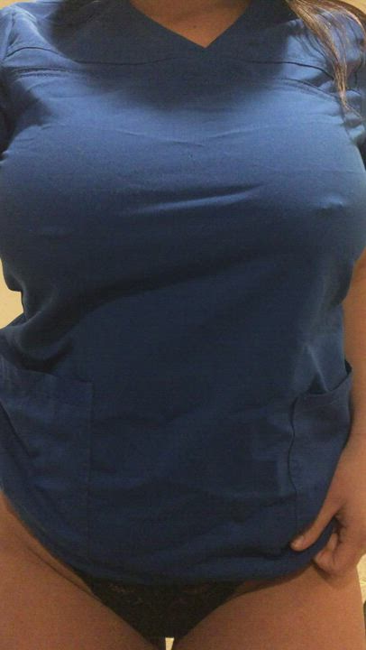 Braless under my scrubs. Think my patients will notice? - free porn video
