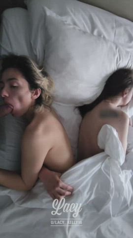 Sucking him while she's asleep next to me - free porn video