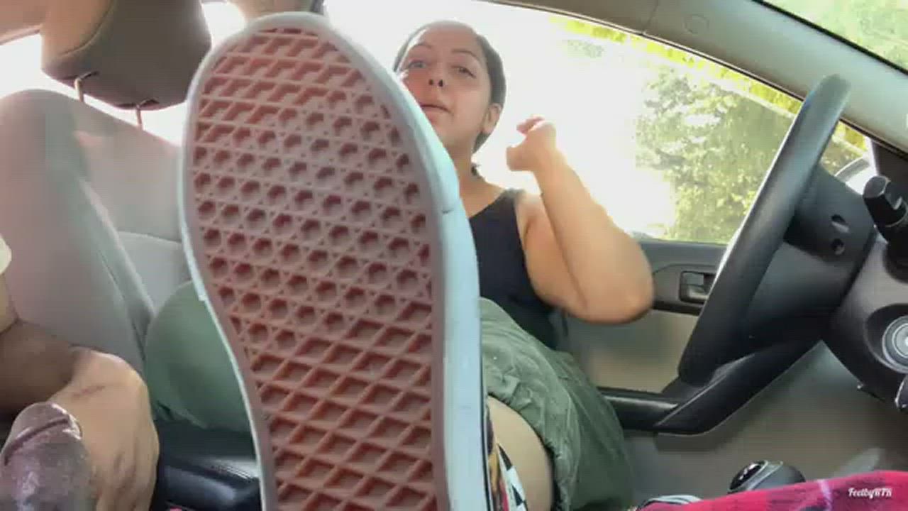 Vans sweaty Footjob in public - free porn video