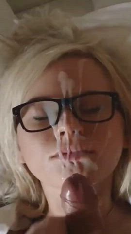 blonde girl with glasses facial - free porn video