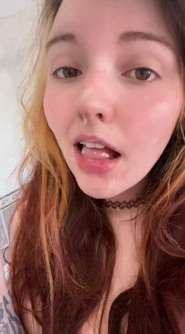 Licking up his cum like a good slut.. - free porn video