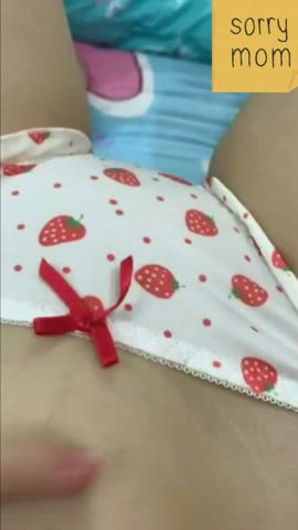 [19f] My tiny Japanese pussy is leaking all over my strawberries panties...wanna taste? - free porn video