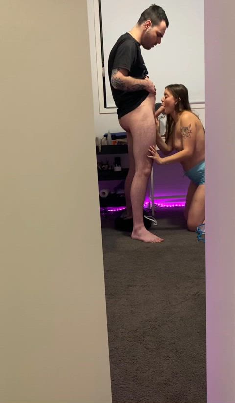 We leave the door open so our room-mate can watch - free porn video