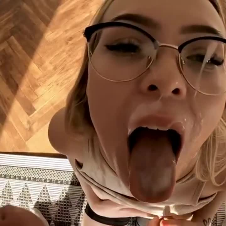 cute girl with glasses got facial - free porn video