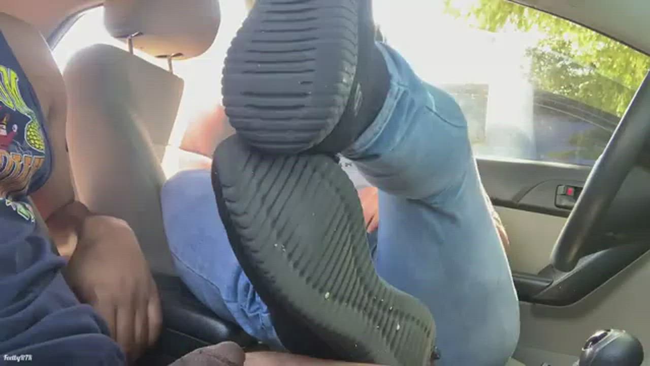 Sweaty Footjob in public - free porn video
