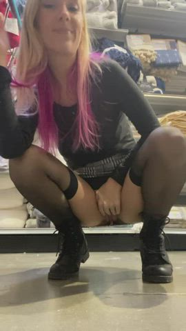 Hiding in the aisle to rub my pussy [GIF] - free porn video