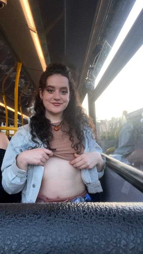 Flashing my titties on Dublin Bus - free porn video