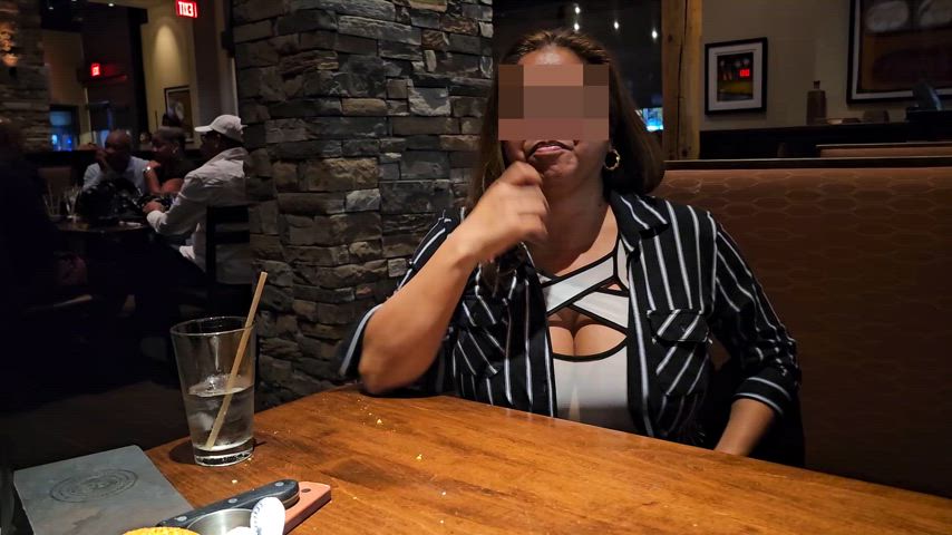 Teasing pub servers with my BIG titties and dark areolas - free porn video
