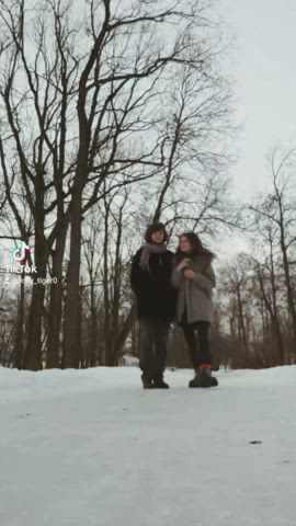 two horny girls are walking in the winter park - free porn video