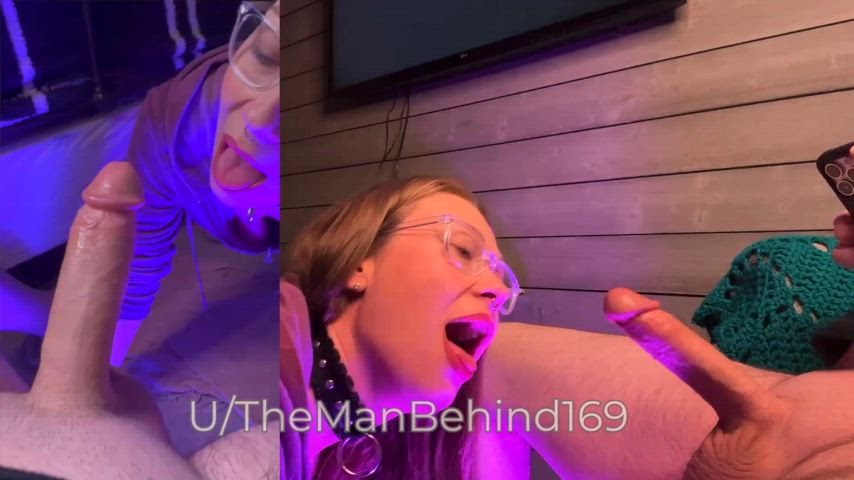Slow fucking her throat Split screen - free porn video