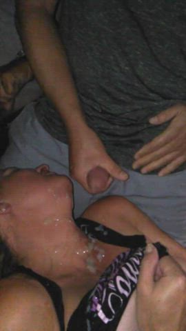 Babe getting glazed with multiple cocks 💦 - free porn video