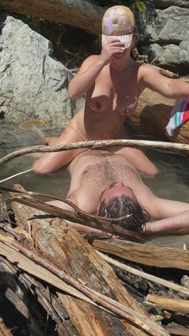 Taking my bull for a ride at the hot springs! [GIF] - free porn video