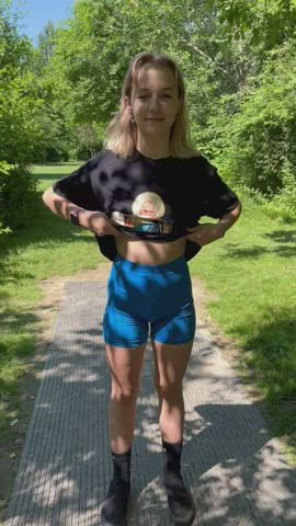 I love flashing my perky tits at the park! - free porn video