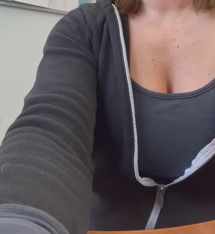 Trying to be quite while I play with sensitive nipples at work! [GIF] - free porn video