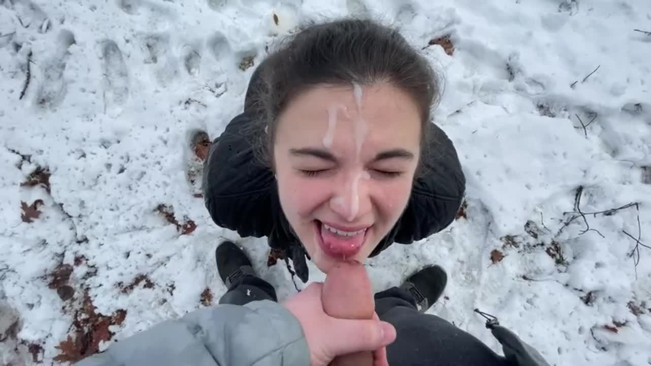 There's nothing like taking a thick load on my face outdoors! - free porn video