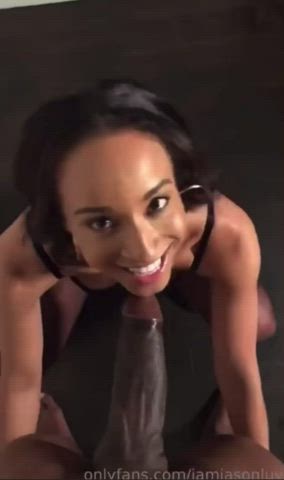 Cute ebony girl does work on serious cock - free porn video