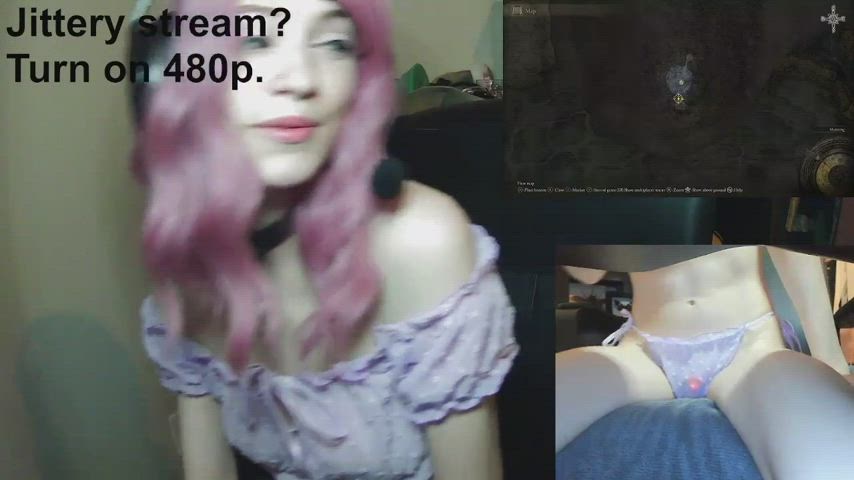 Petite gamer girl Eve black stripping during her gaming session - free porn video