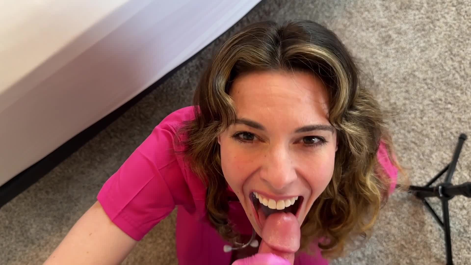 Nurse Zoe jerks big load and swallows it  - free porn video