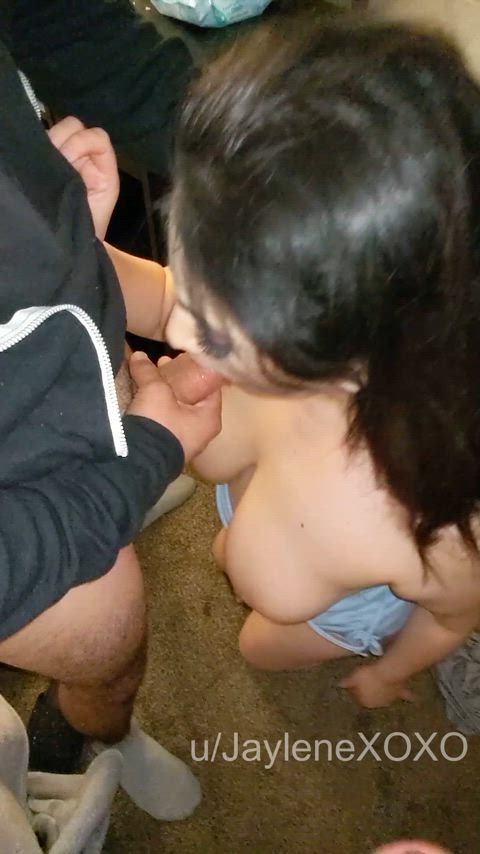I like being a good wife for my husband and making sure he stays popular amongst his friends. My husband's friend used my throat and then came all over my big tits - free porn video