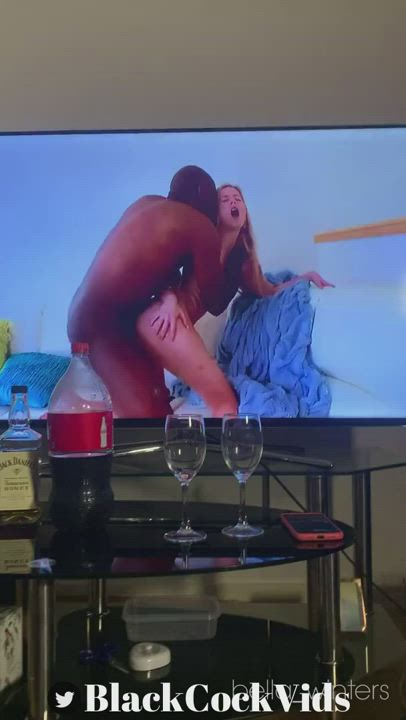 White Wife And Her Bull Fuck While Her Cuck Husband Watches TV - free porn video