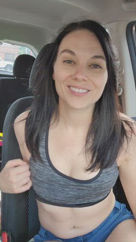 Pulling out my tits and ass in the ATM line [GIF] - free porn video