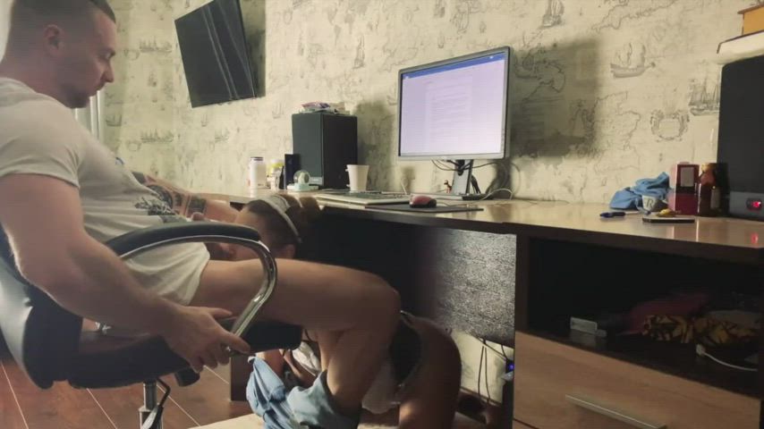 Slutty Maid Does Blowjob For Her Boss Under Table Desk - free porn video