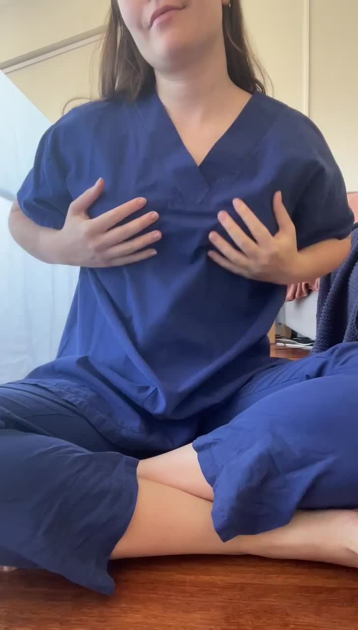 Your favourite bra-less nurse is back. Take a look at what's going on under here - free porn video