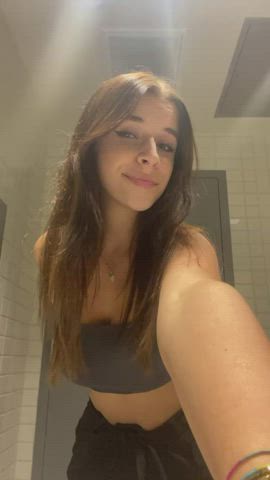 I just couldn't resist getting my tits out, had to go to the school toilet quickly haha... wish you were here with me - free porn video