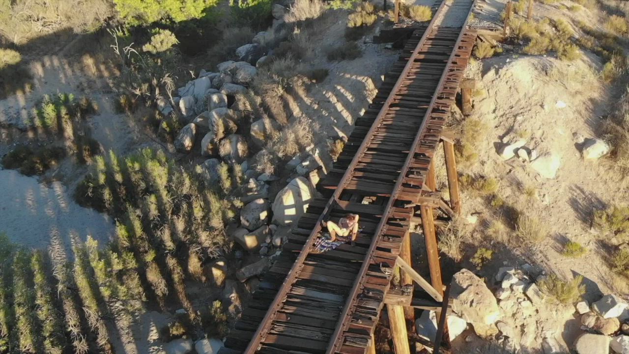 My second time using a drone to record myself being naughty. Don't worry, the tracks were abandoned. 😉 [gif] - free porn video