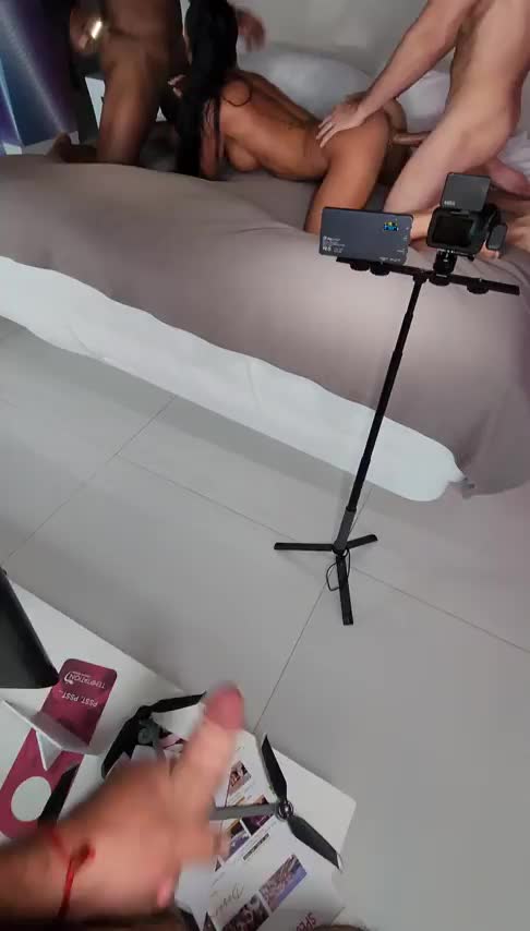 My husband's fantasy coming true as I become his little porn star and get used by two massive dicks we just met while he jerks off to it live - free porn video