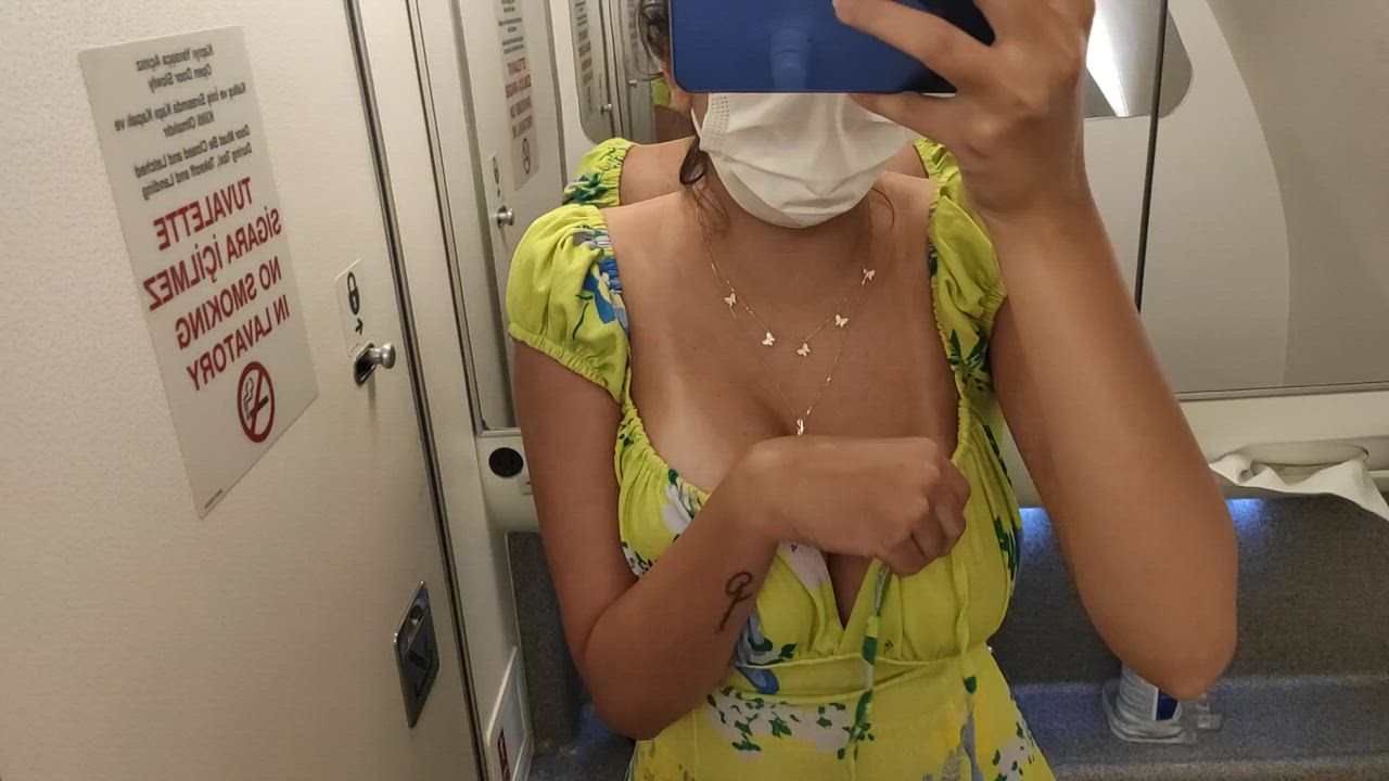 Legal teen doing not so legal actions in the airplane's bathroom - free porn video