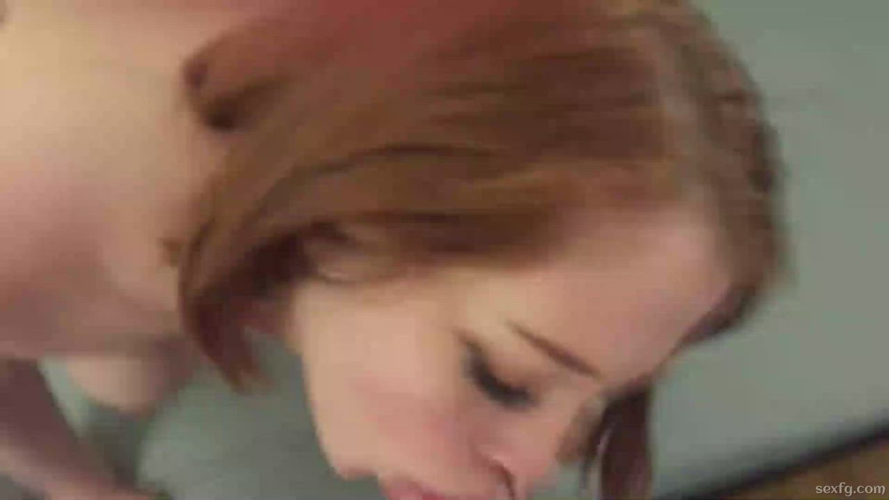 Red headed hottie giving no hands blowjob - free porn video